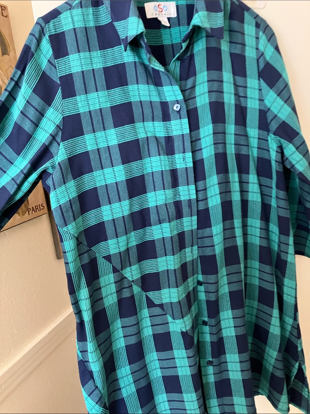 OSO Casual Kids Teal & Navy Plaid Button-Front Shirt